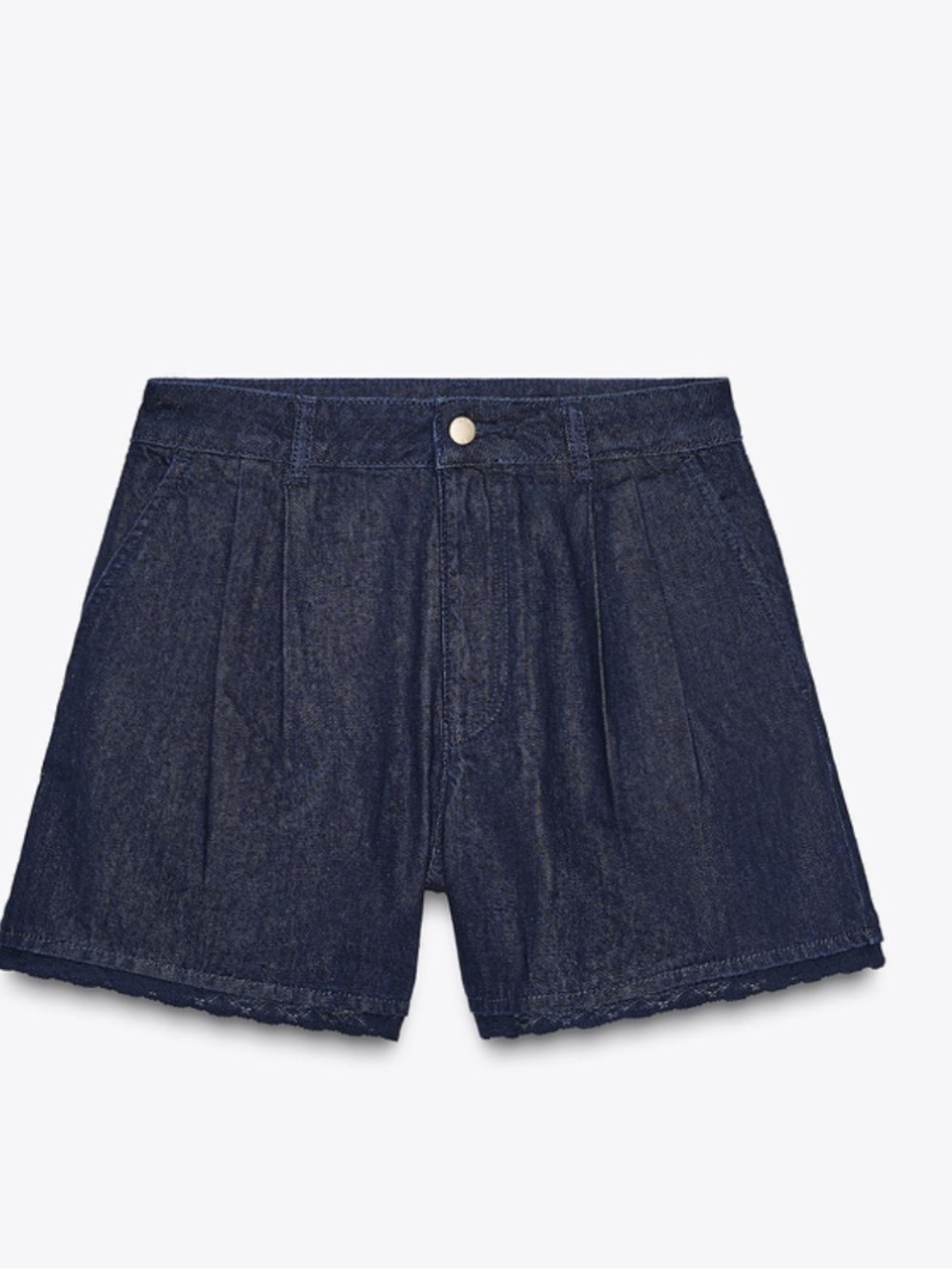 Zara Navy Pleated High-Rise 1975 lace Bermuda Denim Shorts